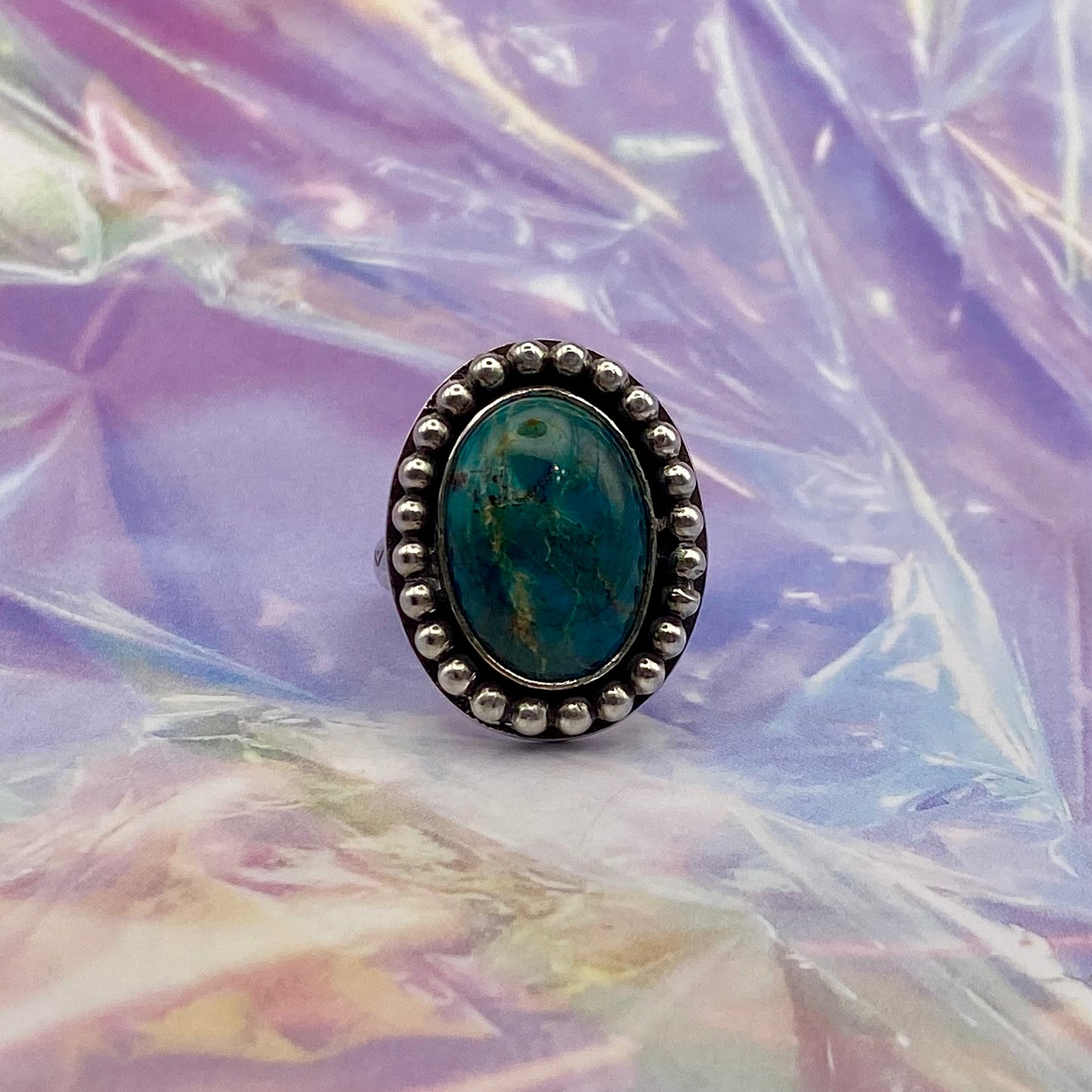 Sterling Silver Blue Green Turquoise Stamped Band Ring