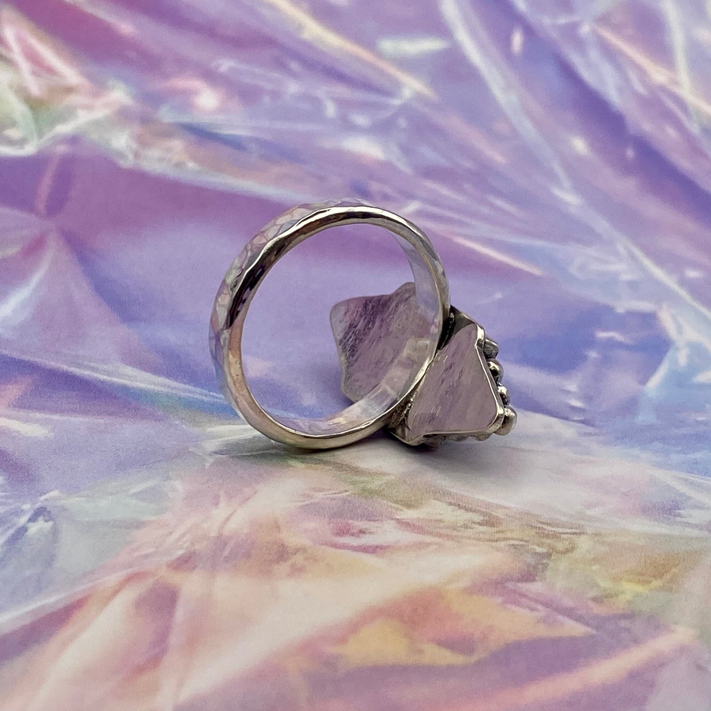 Sterling Silver Black Onyx Hammered Band Ring