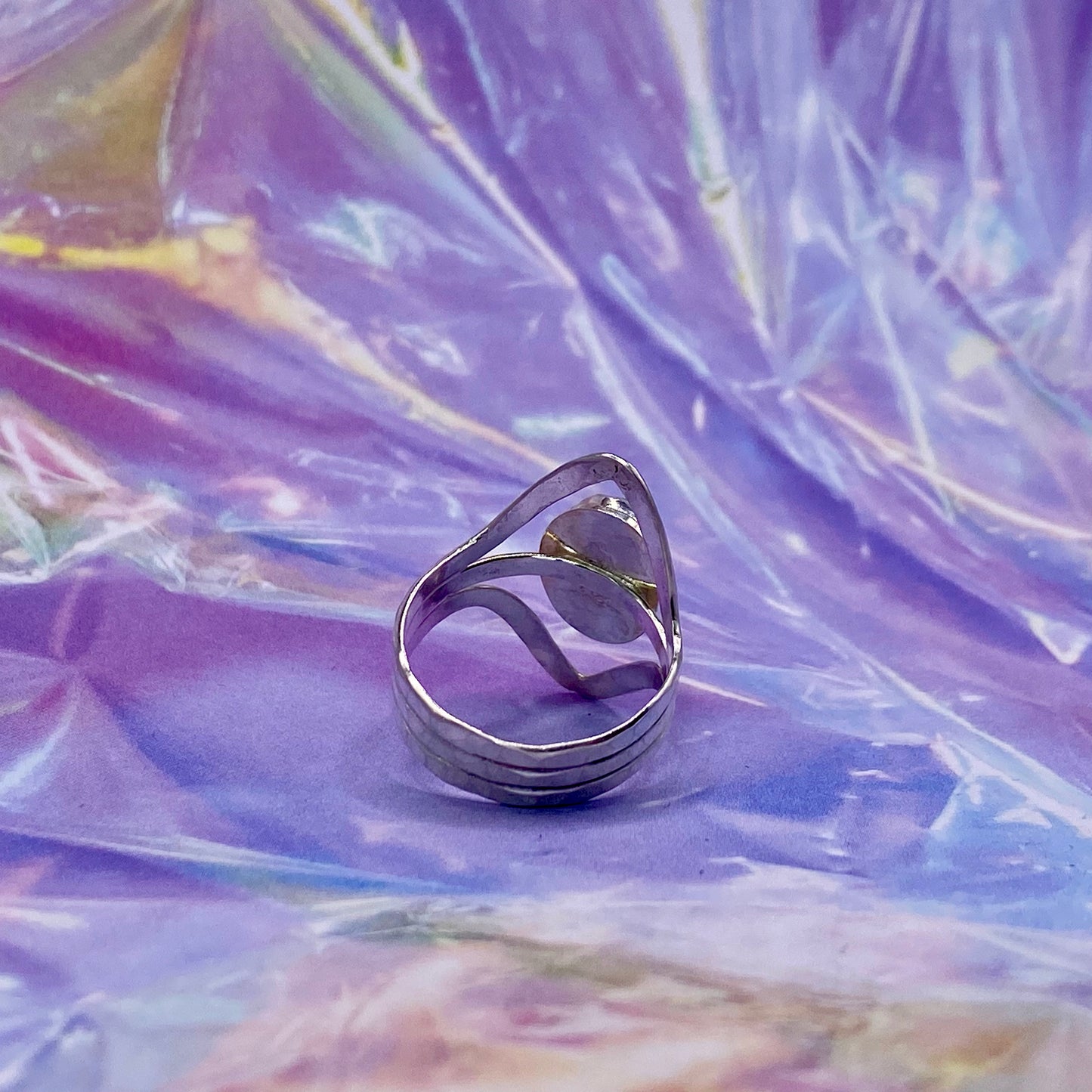 Sterling Silver Chrysoprase Hammered Triple Band Ring