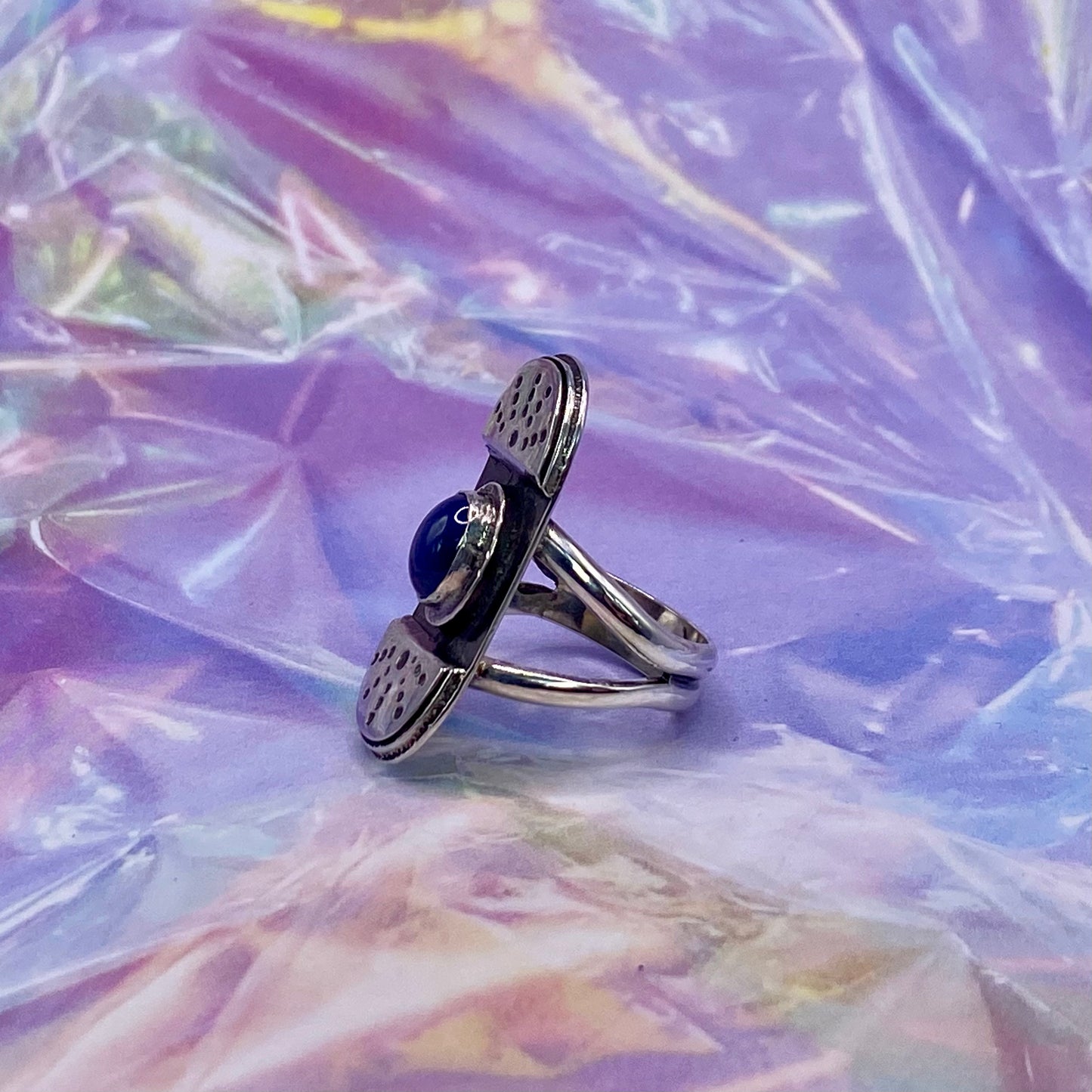 Sterling Silver Blue Star Sapphire Split Shank Ring