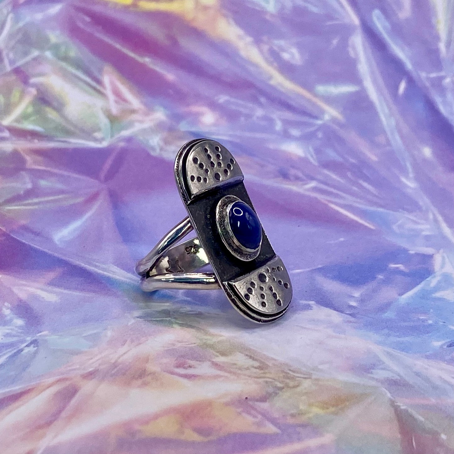 Sterling Silver Blue Star Sapphire Split Shank Ring
