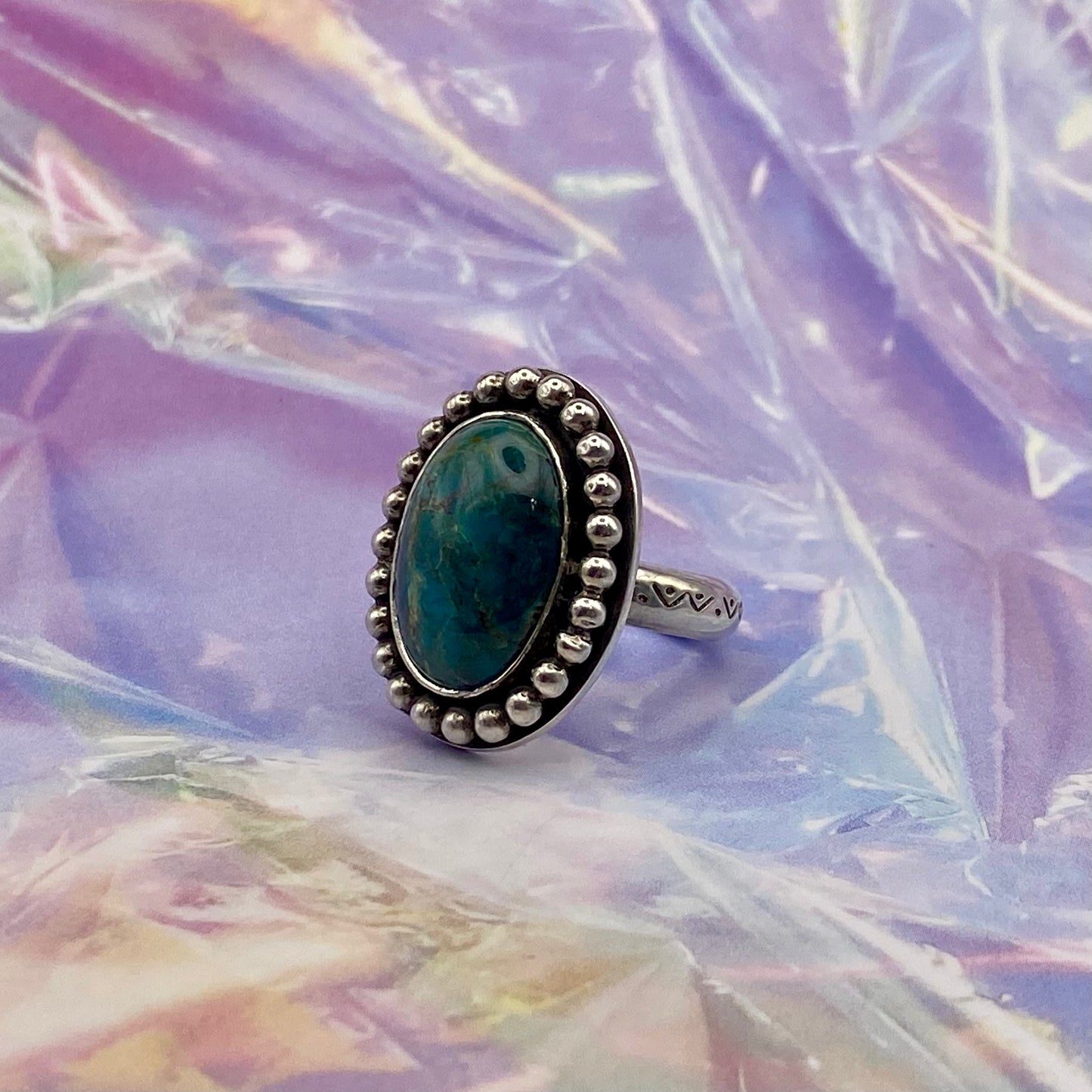 Sterling Silver Blue Green Turquoise  Stamped Band Ring