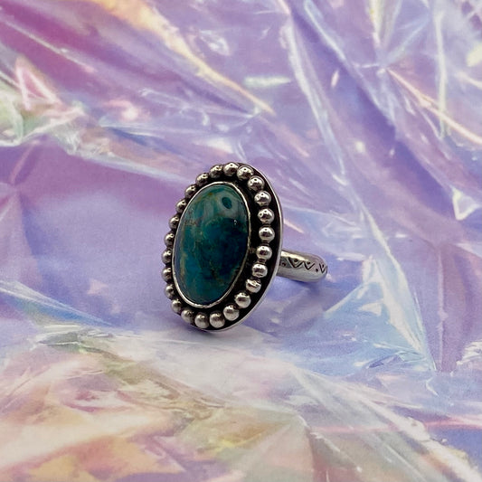 Sterling Silver Blue Green Turquoise  Stamped Band Ring
