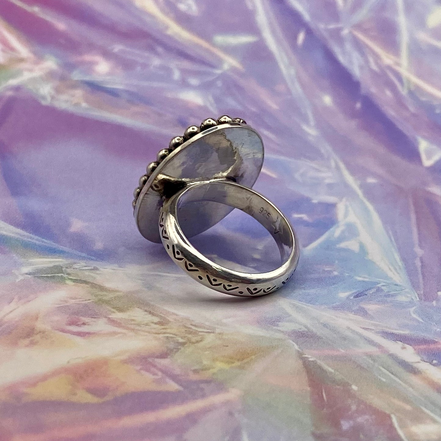 Sterling Silver Blue Green Turquoise  Stamped Band Ring