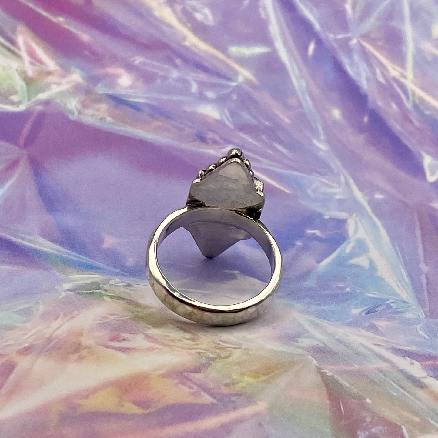 Sterling Silver Black Onyx Hammered Band Ring