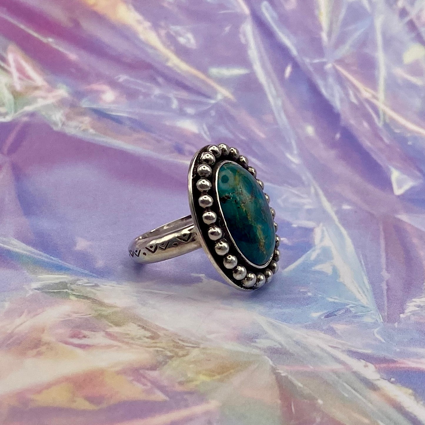 Sterling Silver Blue Green Turquoise  Stamped Band Ring