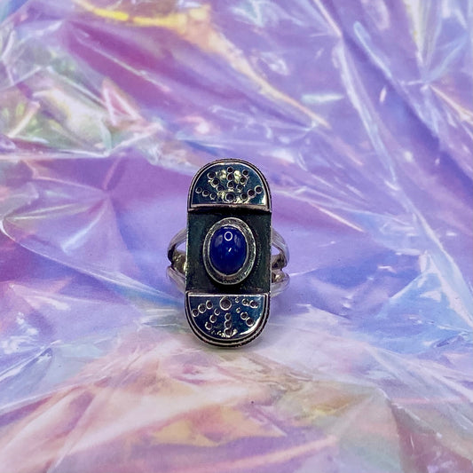 Sterling Silver Blue Star Sapphire Split Shank Ring